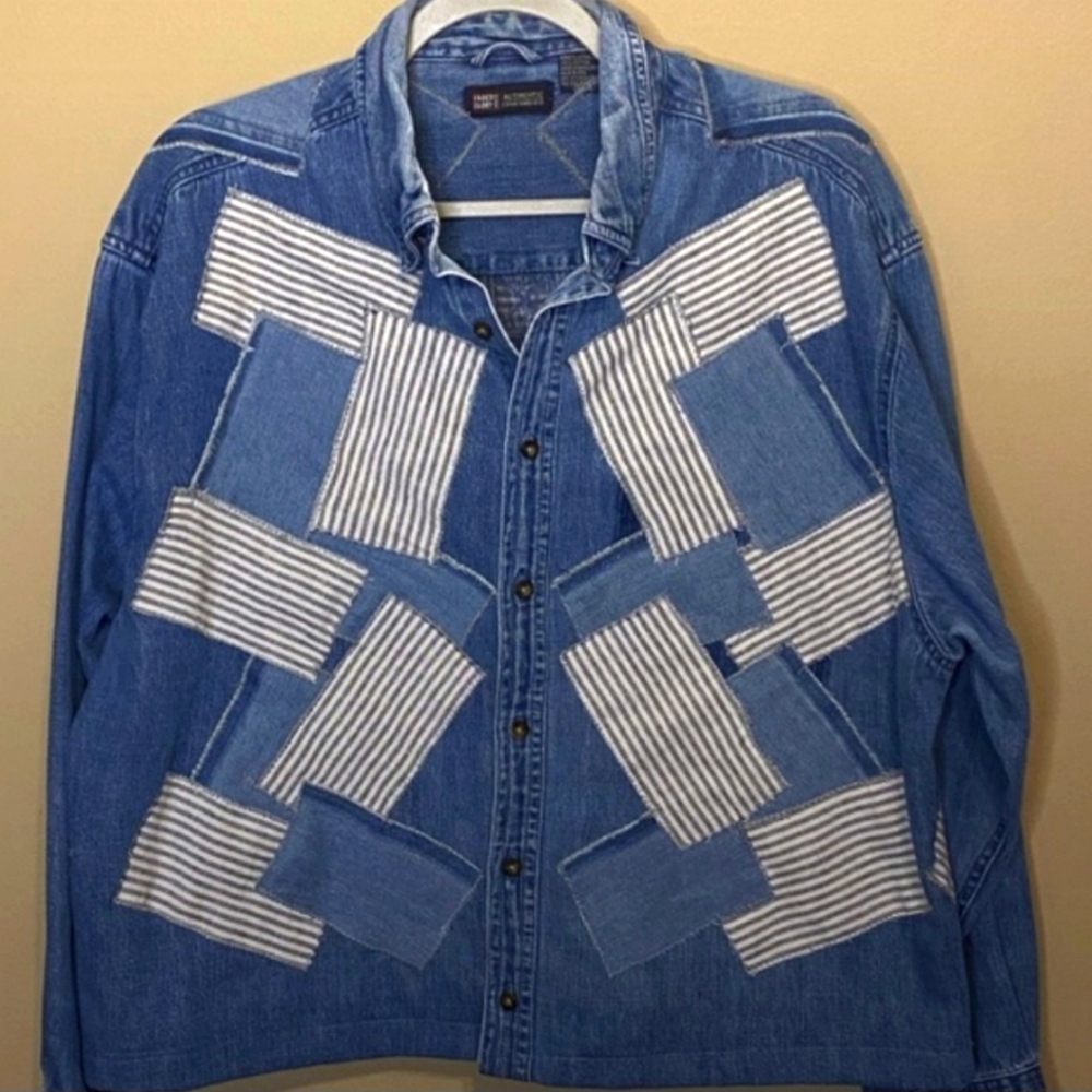 Upcycled Design - Denim Patchwork Button Front Ja… - image 2